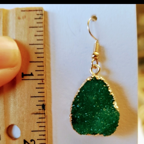 Esmerald  Drop Stone Long Earrings - Picture 3 of 5